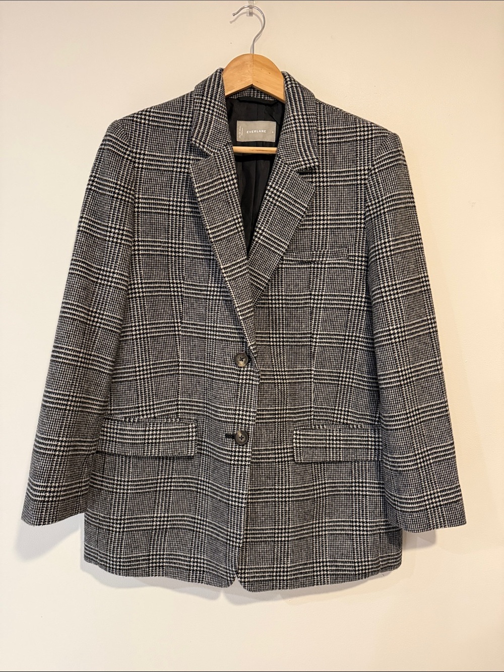 Everlane Black and White Oversize Wool Plaid Blazer - Fall  Coats Blazer
